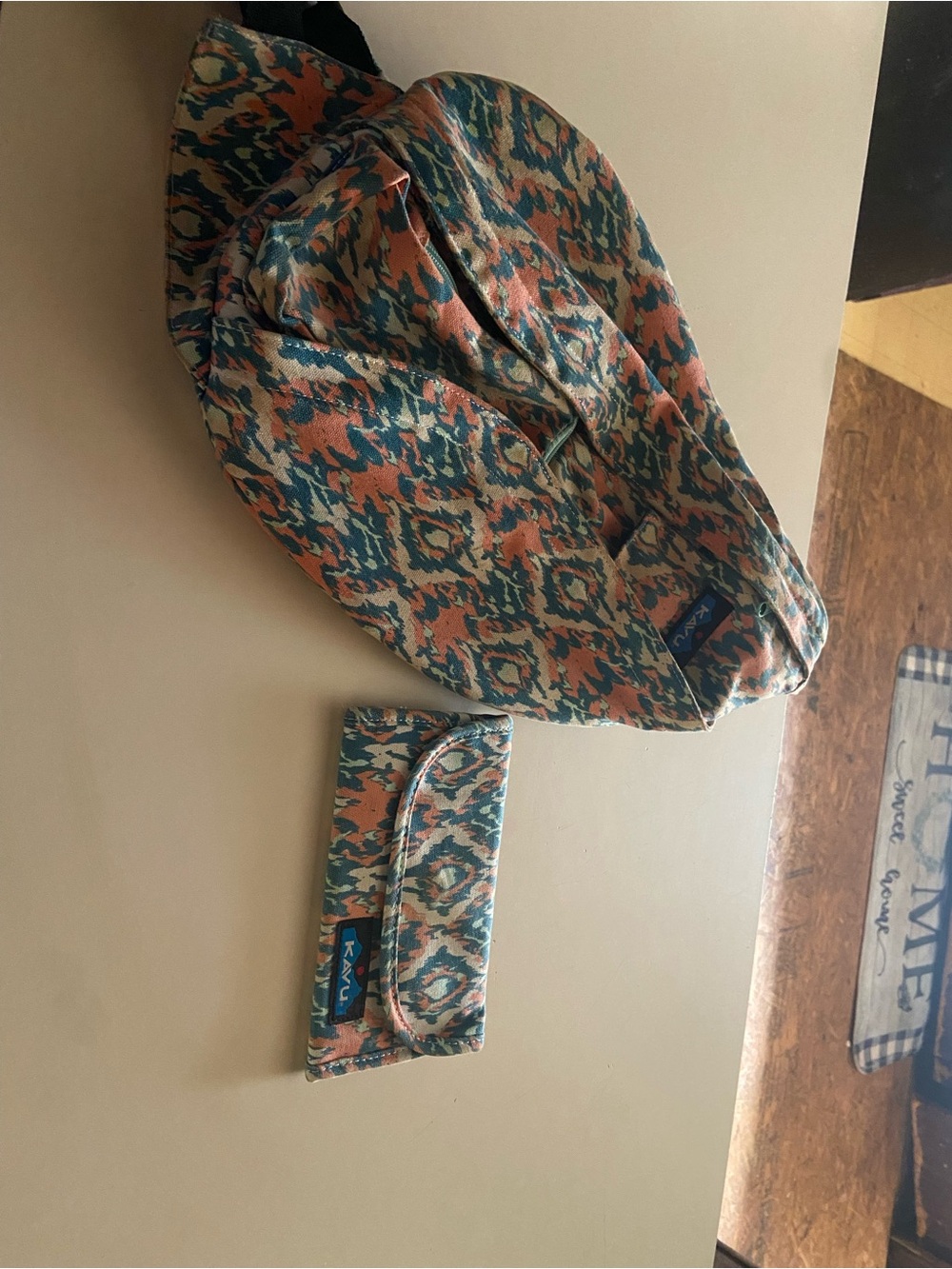 Kavu Teal and Orange Patterned Waist Bag with Matching Wallet